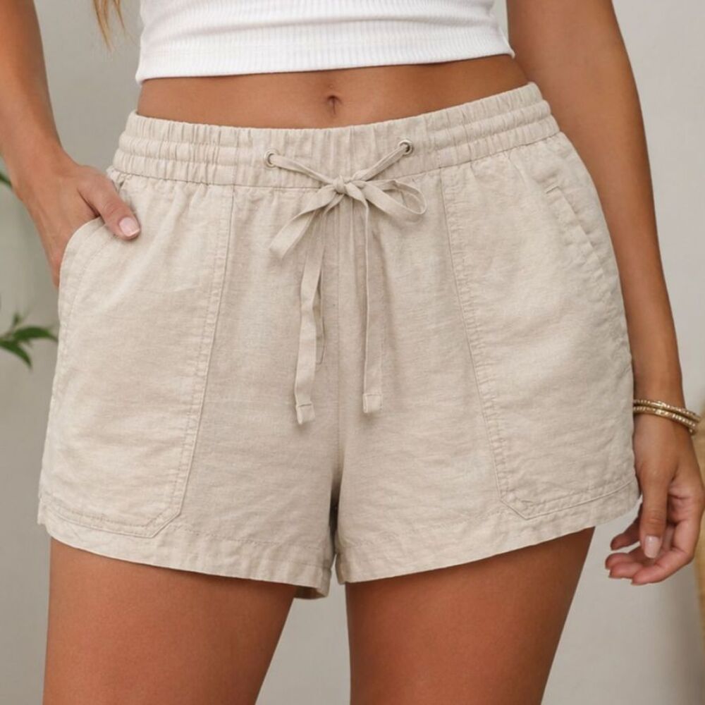 Gap Linen Blend Pull On Shorts Oatmeal Neutral Coastal Grandma M